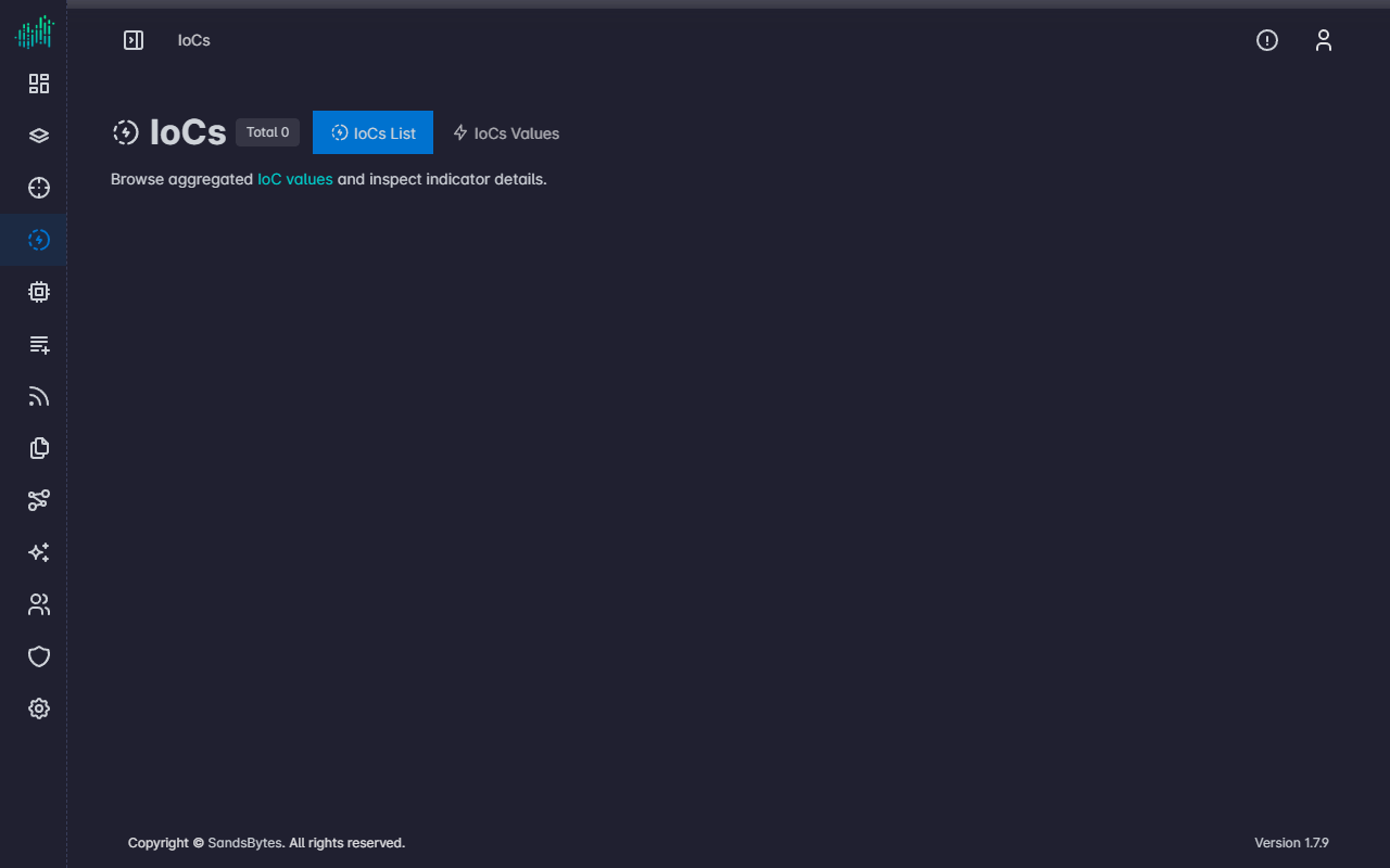 IoCs Values tab