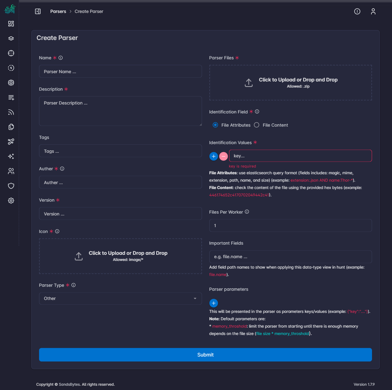 Create parser form