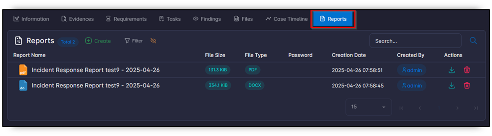 Reports tab