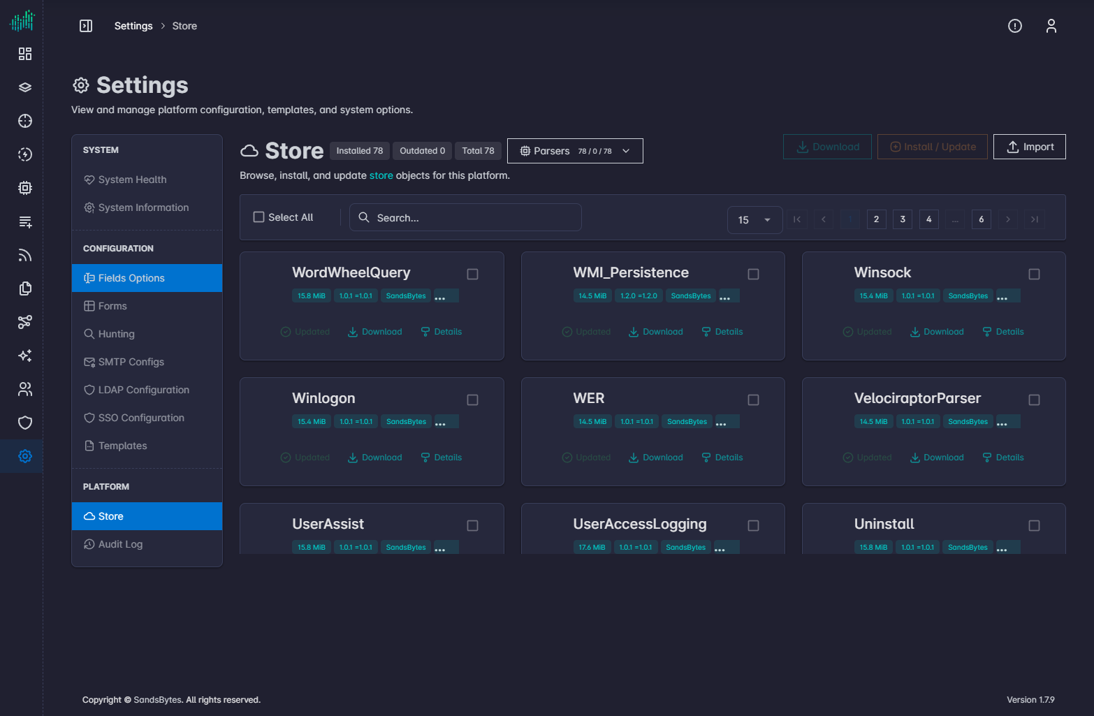 Settings, Store