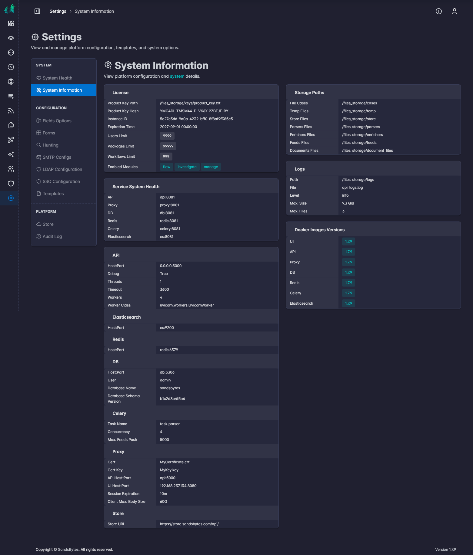 Settings, System Information